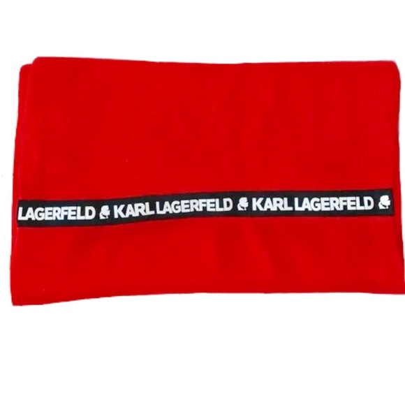 NWT Karl Lagerfeld Red Knit Name Logo Band Infinity Scarf - Picture 4 of 15